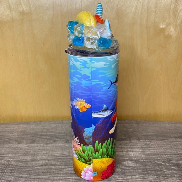 SJB Custom 20oz Stainless Steel Skinny Tumbler, with clear lid and metal straw - Picture 6 of 10